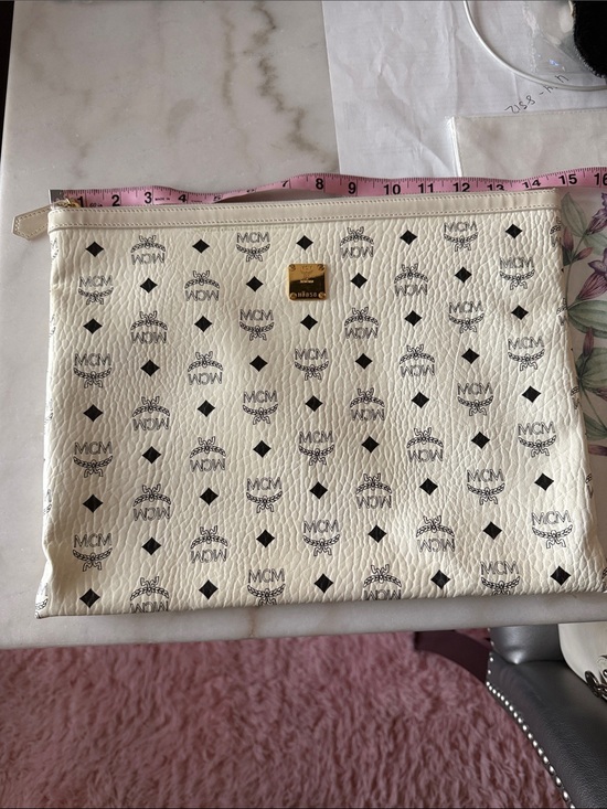 MCM Other - MCM White Leather Logo Pouch with Black Monogram